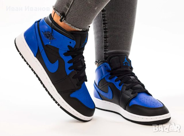 Nike Air Jordan 1 Mid GS 'Hyper Royal' оригинални маратонки номер 38,5 , снимка 7 - Детски маратонки - 43258760