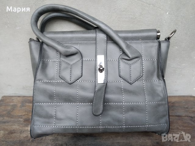 Дамска кожена сива чанта