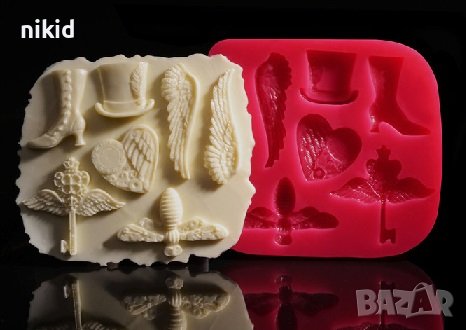 Крила пчела ключ бомбе шапка сърце ботуш силиконов молд форма фондан шоколад смола гипс , снимка 3 - Форми - 31229232