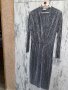 Дълга еластична миди дължина V образно деколте сребърна сребриста елегантна рокля ситно плисе , снимка 12