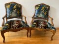 Двойка антикварни кресла – Bohème, с копринен пачуърк, снимка 1 - Антикварни и старинни предмети - 43355977