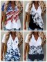 Темпераментна нова дамска блуза с вълнообразна яка и щампи с къси ръкави, 4цвята - 023, снимка 1 - Тениски - 40715534