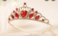 Детска дамска корона тиара венец диадема с червени камъни златиста метална, снимка 2