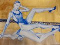 Мечта в синьо, картина, акварел и златен акрил, 76/56 , снимка 1 - Картини - 30594985