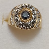 Златен пръстен с брилянти и аквамарин, снимка 6 - Пръстени - 44071430