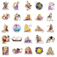 Рапунцел Rapunzel 50 бр самозалепващи лепенки стикери за украса декор картонена торта и др парти, снимка 5 - Други - 36887844