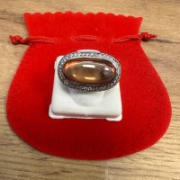 Сребърен дамски пръстен с карнеол и цирконий, снимка 1 - Пръстени - 43788574