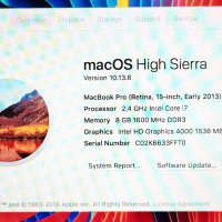 MacBook Pro 15.4 Retina 2880x1800p Early 2013/Core i7/8GB RAM/256GB SSD/A1398 КАТО НОВ, снимка 14 - Лаптопи за работа - 38785878