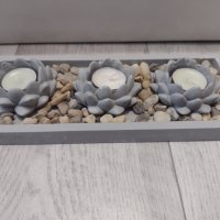 Свещник 3 броя свещи с декорация камъни и бял пясък, снимка 3 - Декорация за дома - 43422449