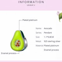 Талисман сребърен за гривна Пандора авокадо Avocado модел 022, снимка 2 - Гривни - 34630628
