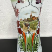 Рисувана стъклена ваза - Арт Нуво. №4961, снимка 2 - Антикварни и старинни предмети - 43923265