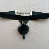 Кадифен чокър с пеперуда, пухче и кристал в черен цвят , снимка 12 - Колиета, медальони, синджири - 44012599