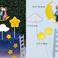 Двойка на луна Звезди Облак Стълба сет картонени топери украса декор за торта , снимка 1 - Други - 27709423