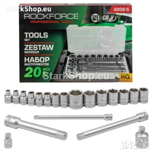 Вложки Комплект 20 части 3/8″ (6-22мм) ROCKFORCE + Преходници и Удължения 1/2 и 1/4 RF-3202-5, снимка 1