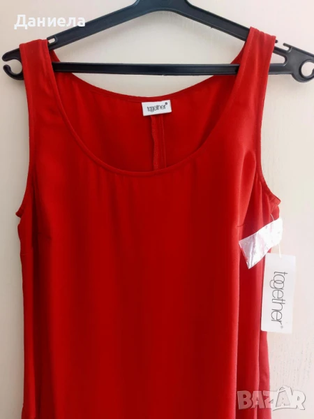 Червена дълга лятна рокля с пеперуди., снимка 1