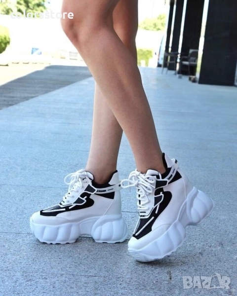 Кецове на платформа - бяло с черно - PA300

, снимка 1