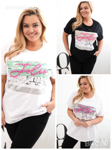 Дамска блуза с големи размери и пайети, 3цвята , снимка 1