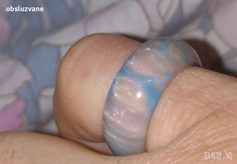 Пръстен Опален пламък в синьо и розово, снимка 1