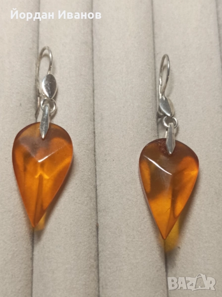 Руски обеци със сребро и кехлибар , снимка 1