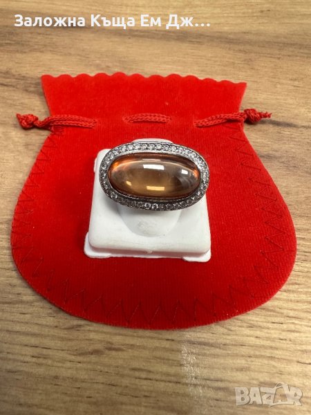 Сребърен дамски пръстен с карнеол и цирконий, снимка 1