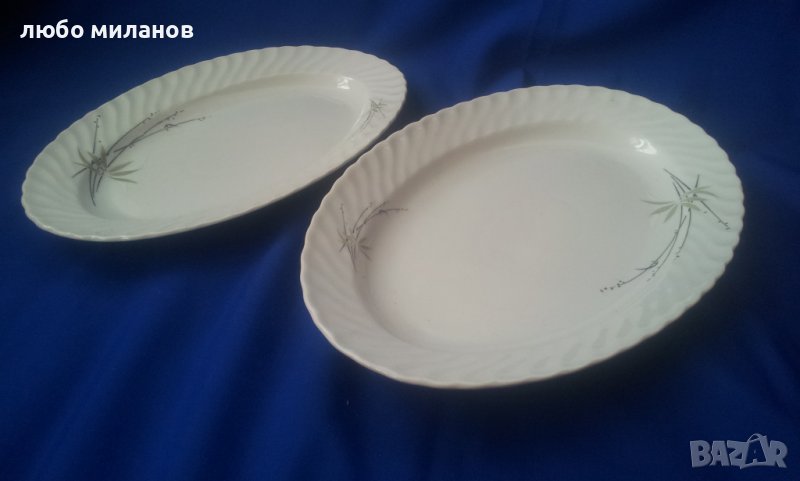 Две порцеланови чинии, елипси, голяма и по-голяма, салатни, ордьоври, снимка 1