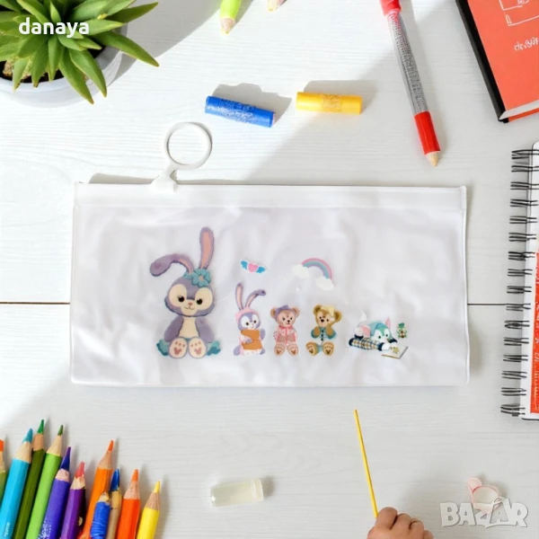 5890 Ученически несесер с прозрачна лицева страна и цветен принт, снимка 1