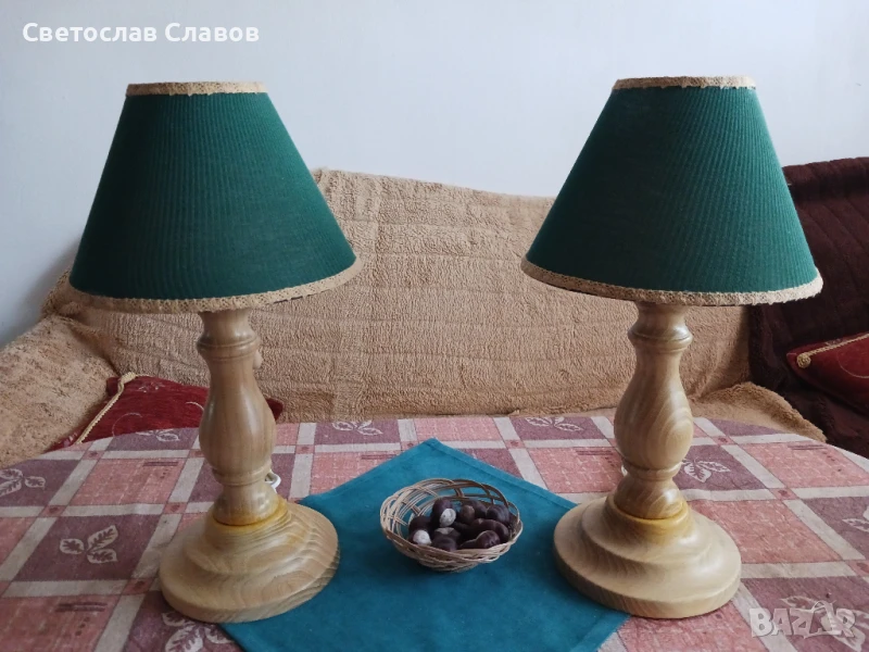 Комплект настолни /нощни/ лампи от стругована акация 2, снимка 1