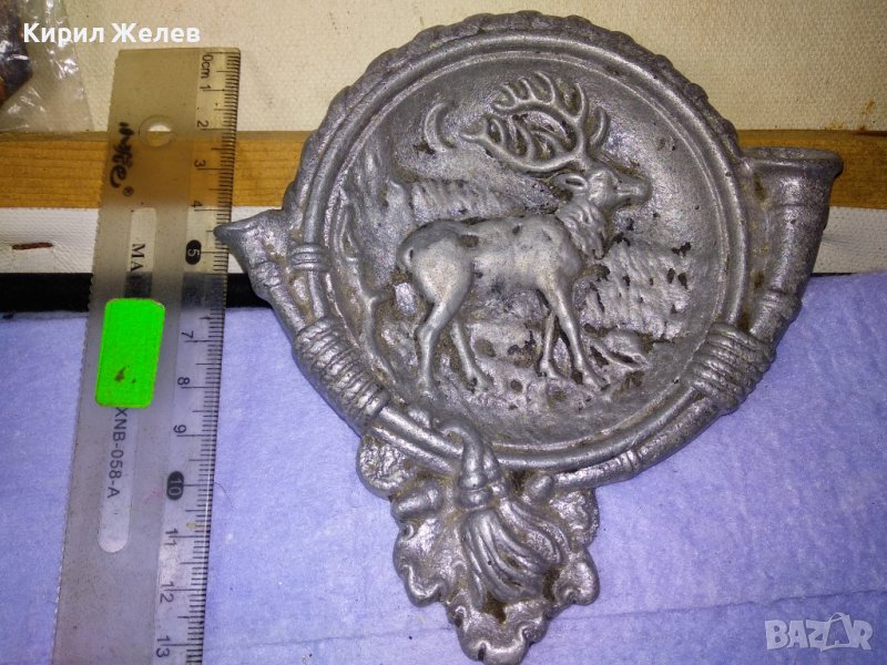 СТАРИНЕН ЛОВДЖИЙСКИ КРАСИВ с БЛАГОРОДЕН ЕЛЕН СРЕБРИСТ МЕТАЛЕН ПЕПЕЛНИК КОЛЕКЦИОНЕРСКА ЧИНИЙКА 41555, снимка 1