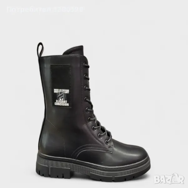 Високи дамски боти тип кубинки с връзки и цип модел: H029-1 black, снимка 1