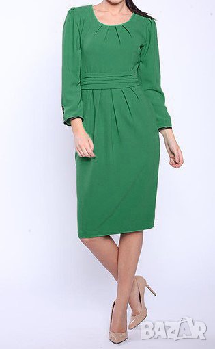 Зелена рокля с ефектни плохи Aldora - M, снимка 1