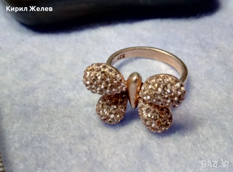 КРАСИВ ПОЗЛАТЕН СРЕБЪРЕН ПРЪСТЕН ПЕПЕРУДА СРЕБРО 925 с ДЕБЕЛА ЖЪЛТА ПОЗЛАТА и ИСКРЯЩИ ЦИРКОНИ 48355, снимка 1