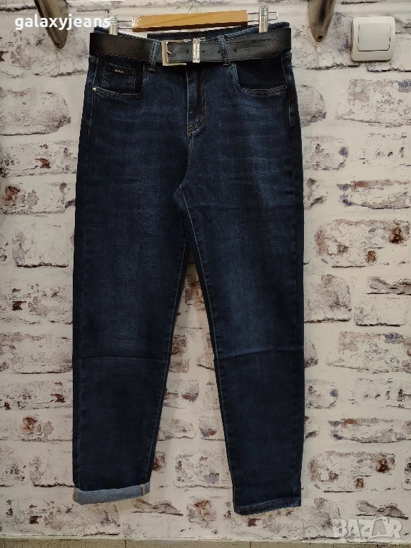 Version- модел Mom fit, големи размери, тъмни, висока талия, мек деним с еластан, снимка 1