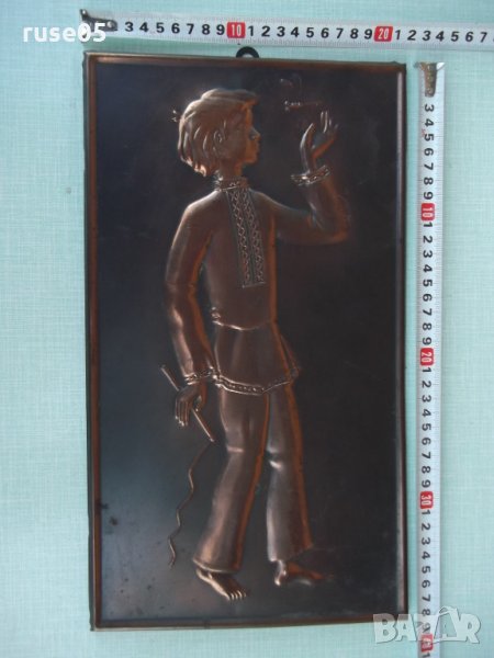 Пано "Момче с водно конче" медно съветско, снимка 1