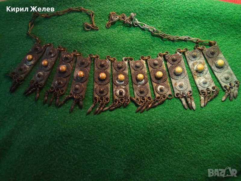 СТАРИННА БРОНЗОВА ОГЪРЛИЦА с КАМЪНИ и ВЕРИЖКА ВЪЗРОЖДЕНСКА ПЛЕТКА ФИЛИГРАН 14207, снимка 1