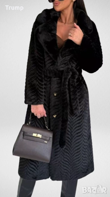 -20% луксозно палто, еко косъм, релеф, цвят черен, снимка 1