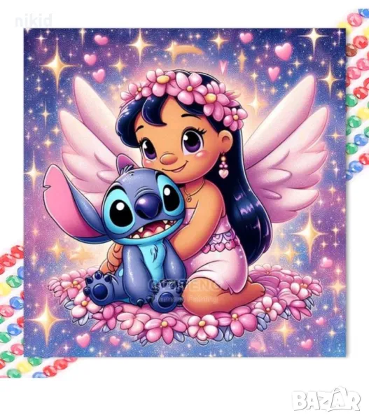 Стич stitch и Нала детски 5D гоблен диамантен гоблен картина мозайка за направа по схема с камъчета, снимка 1