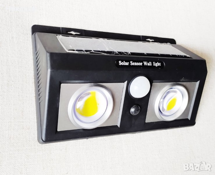 Соларна двойна LED Лампа + Датчик движение + вградена батерия, снимка 1