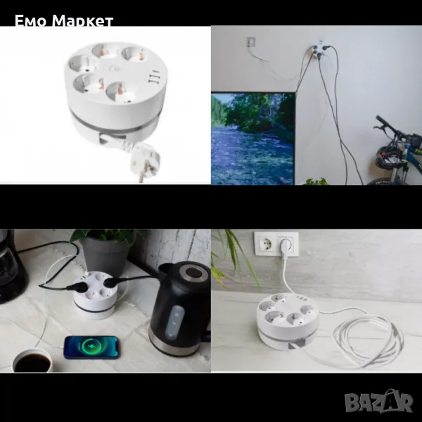 Кабелна макара Technaxx, с множество гнезда, удължителен кабел 140 cm, USB 5x 230V, снимка 1