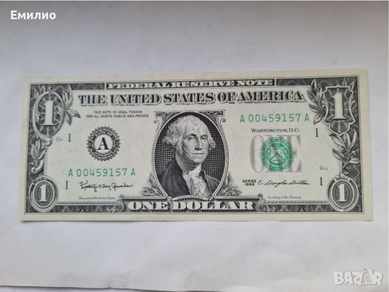 USA 🇺🇸  $ 1 DOLLAR 1963  UNC  6 DIGITS , снимка 1