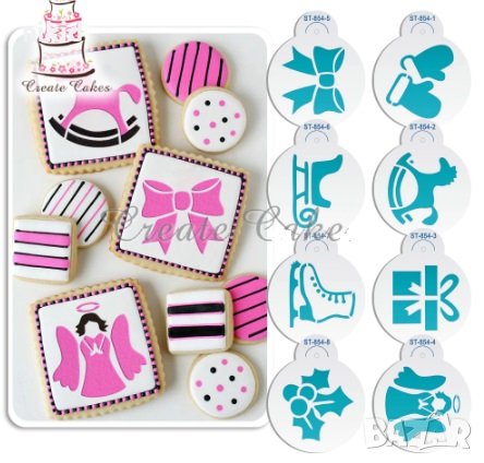 8 бр Коледни зимни кръгли шаблона шаблони стенсили за торта бисквитки украса декор и др., снимка 1