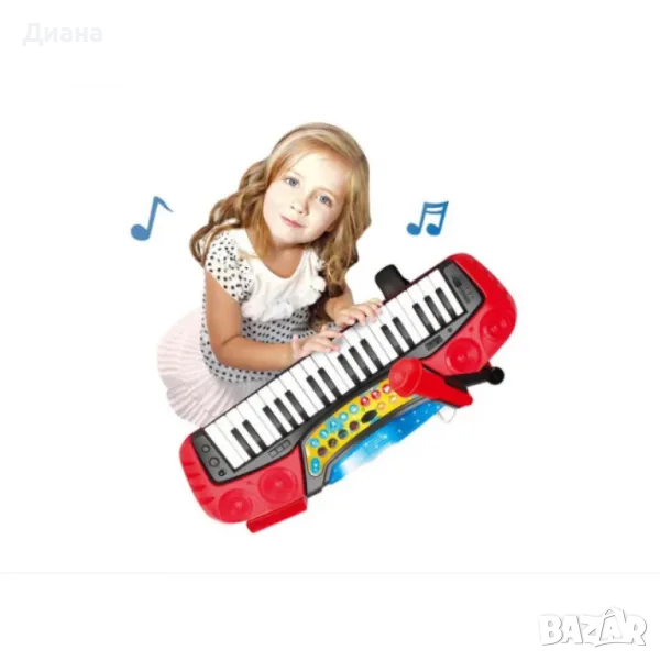 Детска йоника със звукови ефекти, микрофон, седалка и свързване към телефон, снимка 1