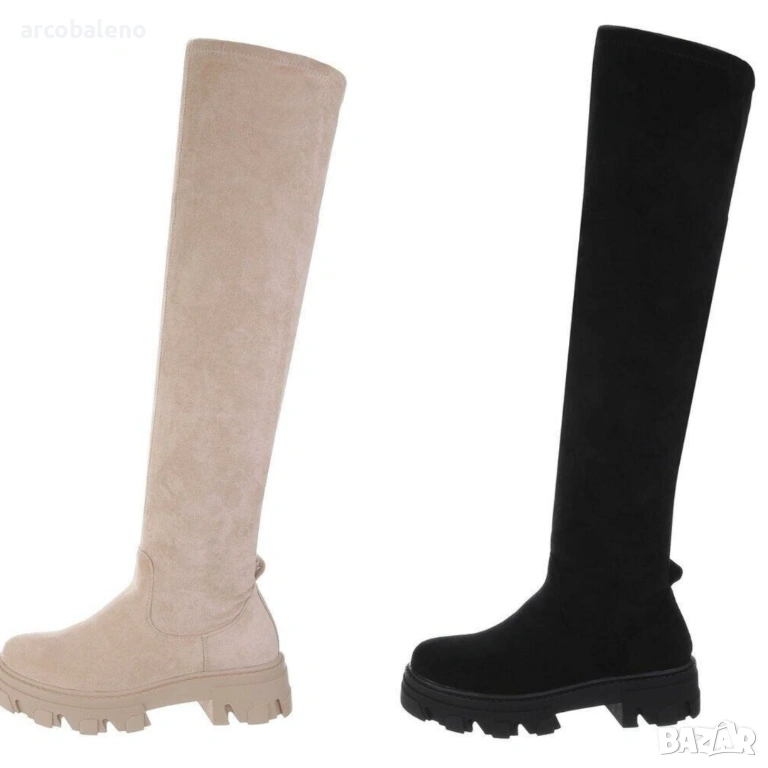 Дамски велурени ботуши над коляното, 2цвята , снимка 1