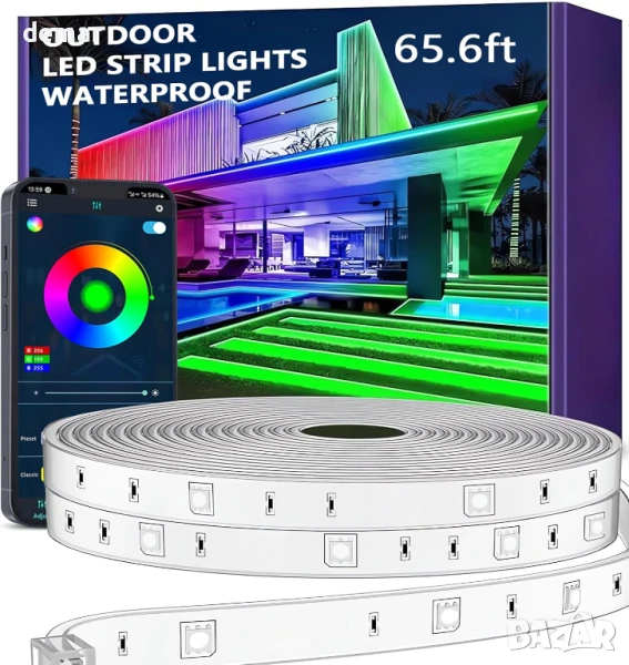 Aurevita Водоустойчива външна LED лента 20 м, интелигентна IP67, приложение (без дистанционно), снимка 1