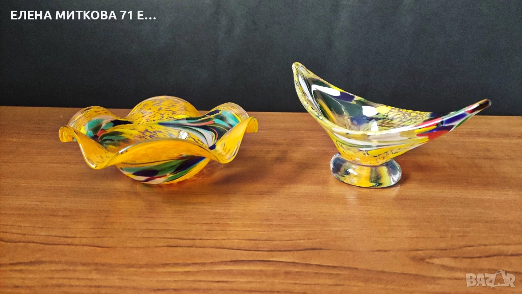 Две купички/бонбониерки от разноцветно стъкло тип Мурано, снимка 1