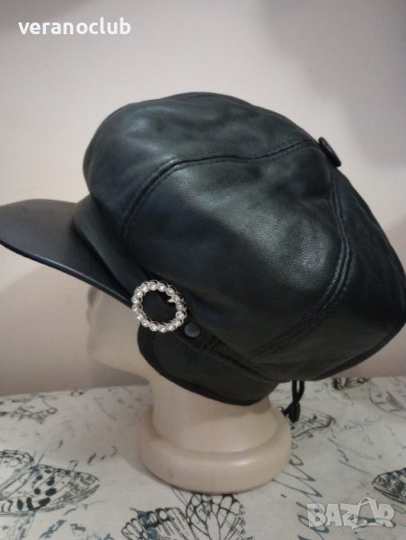 Дамски каскет Естествена кожа Черен, снимка 1
