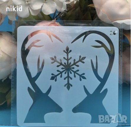 Глави на елени и снежинка стенсил шаблон за спрей за торта украса кекс декорация с пудра захар боя, снимка 1