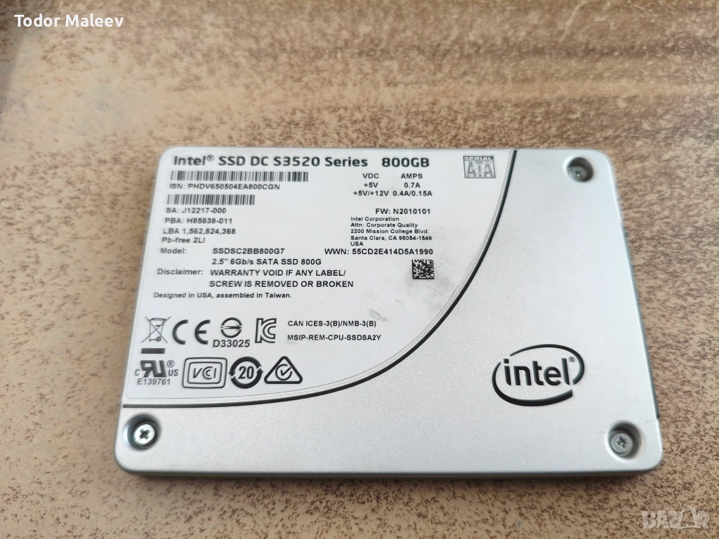 Продавам SSD хард диск Intel SSD DC S3520 800GB SATA3, снимка 1
