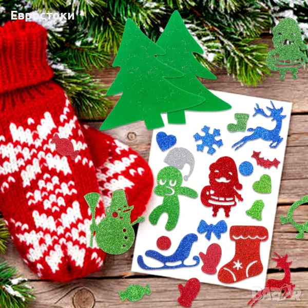 HOWAF 300 x бляскави коледни стикери за деца, коледно дърво, снежинка, стикери за Дядо Коледа, снимка 1