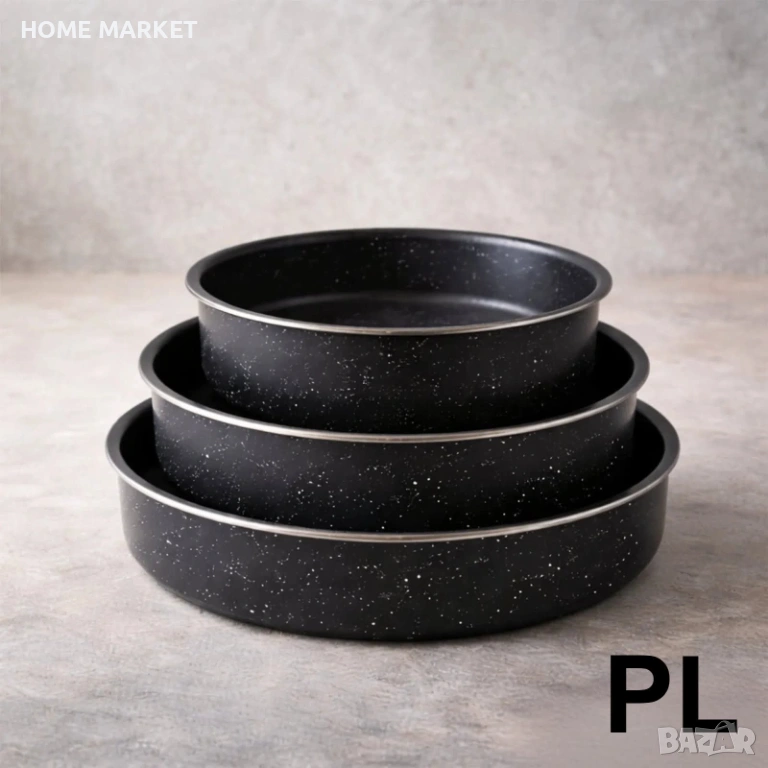 Промоция 1+1 – 3 емайлирани тенджери 16/18/20 см + 3 дълбоки емайлирани тави Voltz 26/28/30 см , снимка 1