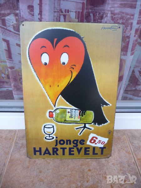 Метална табела алкохол Hertevelt гарга уиски сврака бутилка, снимка 1